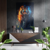 Tiger in Fire Brushed Aluminum Dibond Wall Art.